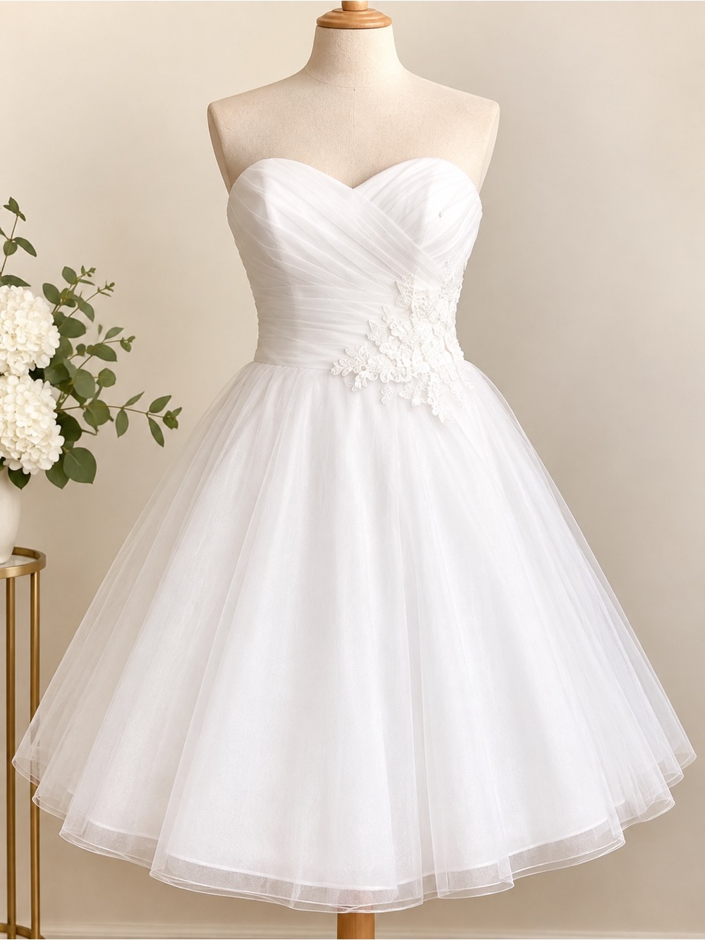 Galina David’s Bridal Strapless Tea Length Wedding Dress Size 14 + Petticoat